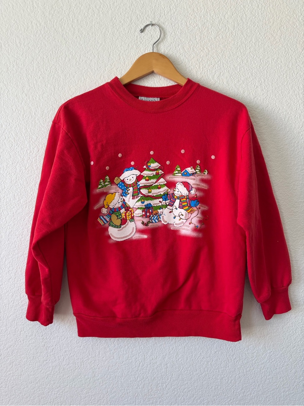 VINTAGE 90s Christmas Sweatshirt Red Women’s Crewneck Snowman Size M